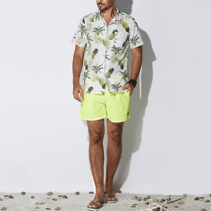 Men Tropical Plants Printed Short Sleeve Hawaiian Shirts