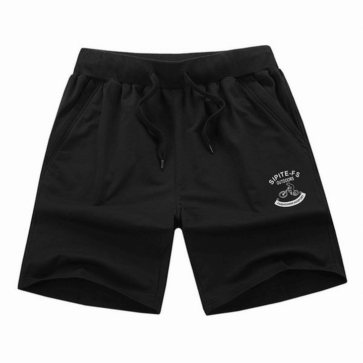 XS-5XL Mens Cotton Sports Shorts Elastic Waistband Zippered Pockets Short-Pants with Drawstring