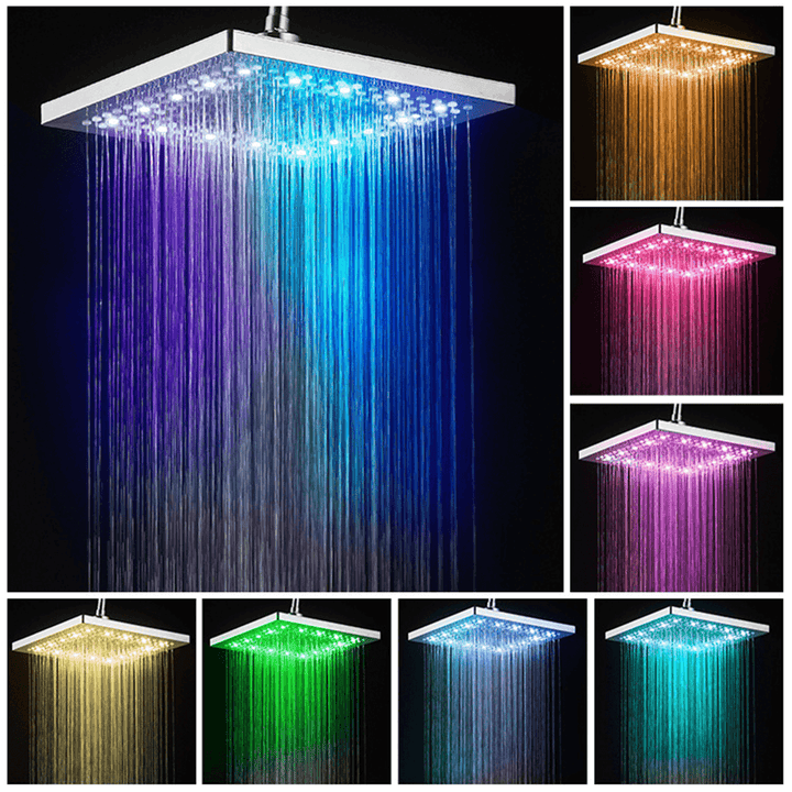 Showerhead 8" LED Rainfall Square Shower Head Automatically 7 Color-Changing