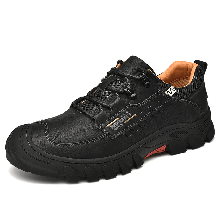 Men Genuine Leather Slip Resistant Lace-Up Casual Sport Hiking Shoes