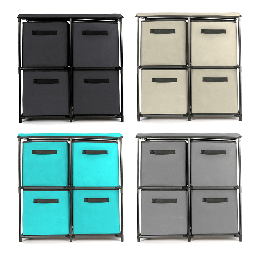 Foldable Storage Cabinet Multi-Layer Combination Cloth Unit Drawer Rack Closet Clothes Books Files Shelf Organizer with 4 Storage Bins