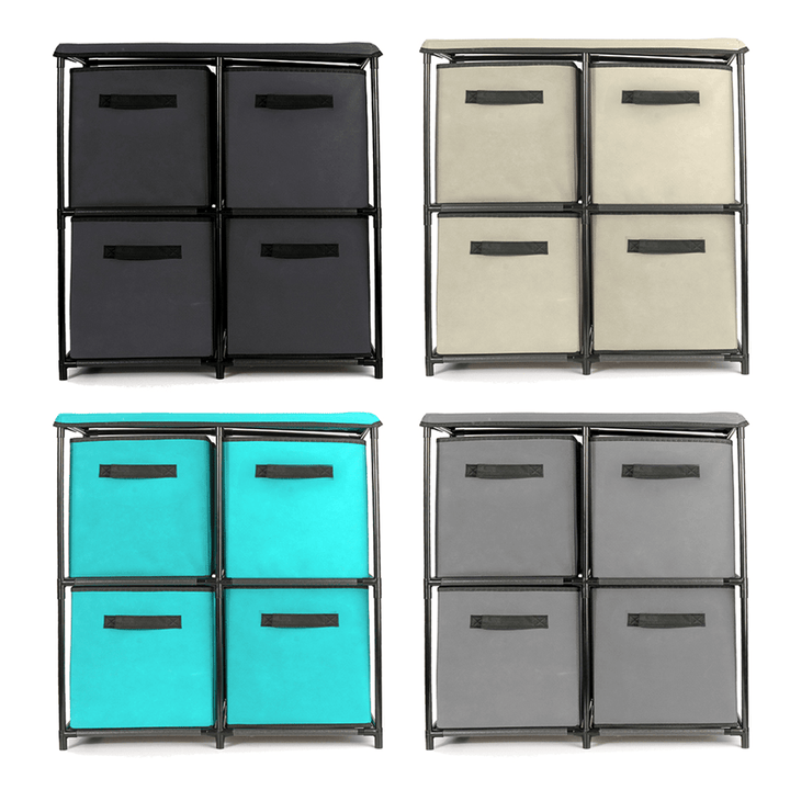 Foldable Storage Cabinet Multi-Layer Combination Cloth Unit Drawer Rack Closet Clothes Books Files Shelf Organizer with 4 Storage Bins