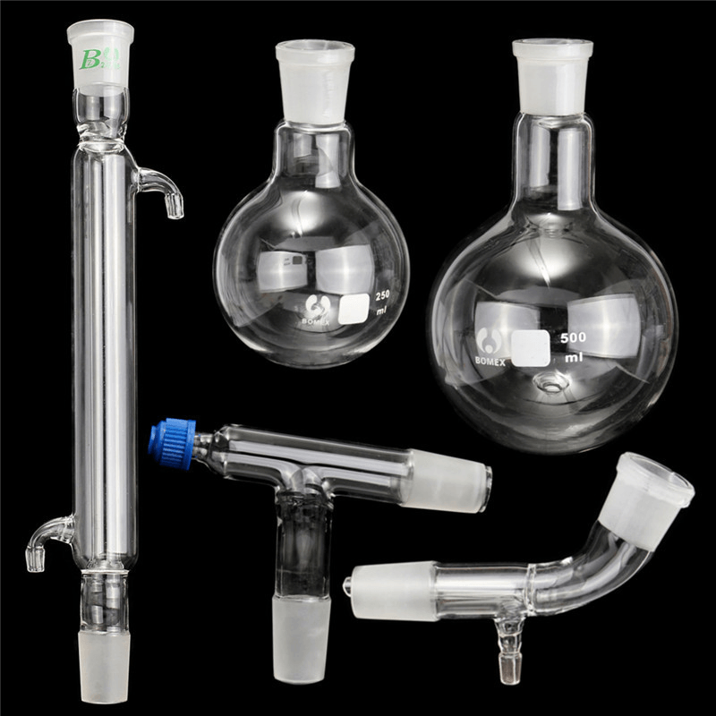 500Ml 24/40 Glass Distillation Apparatus Bottle Laboratory Chemistry Glassware Kit