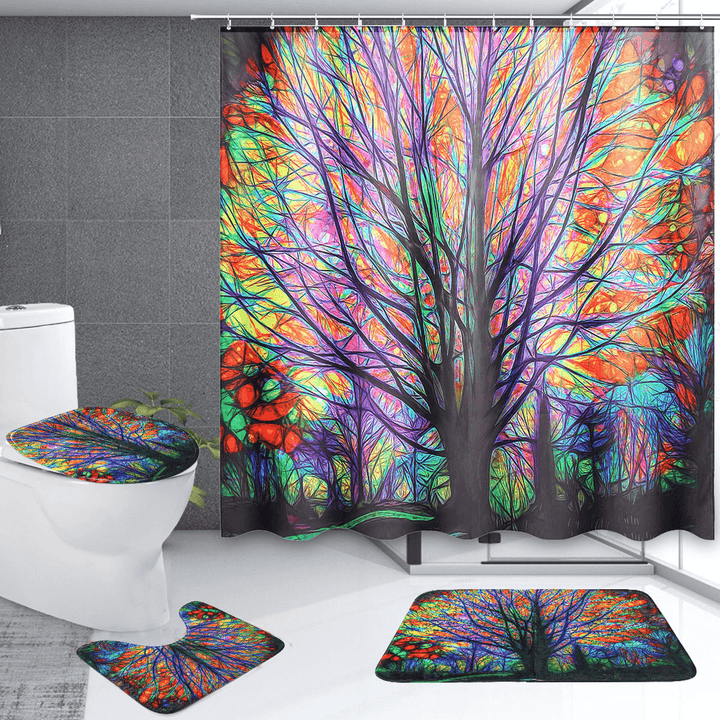 180X180Cm Colorful Tree Leaves Waterproof Bathroom Shower Curtain W/ 12 Hooks