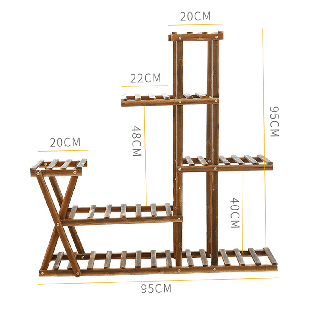 Wooden Plant Flower Pot Stand Shelf Indoor Outdoor Garden Planter with Wheels