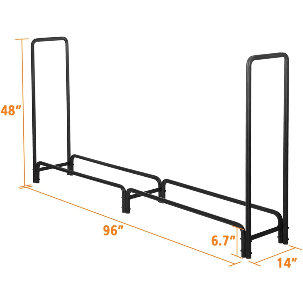 8Ft Firewood Rack Outdoor Heavy Duty Log Rack Firewood Storage Rack Holder Steel Tubular Easy Assemble Fire Wood Rack for Patio Deck Log Storage Stand for Outdoor Fireplace Tool