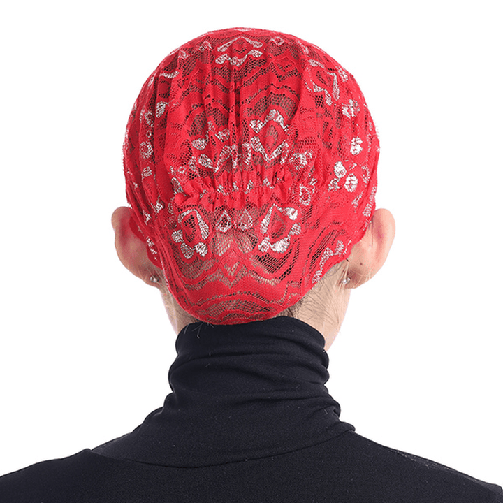 Women Shiny Lace Head Coverings Headscarf Hat Islamic Headwear Cap Scarf Hijab Undercaps