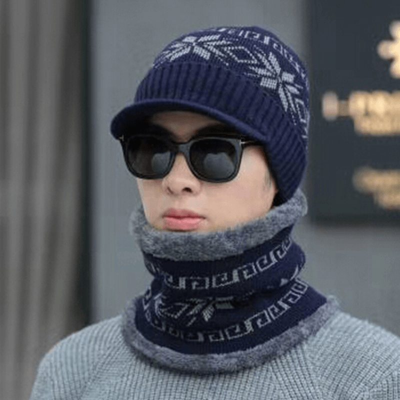 Unisex Men Winter Windproof Knit plus Velvet Hat Scarf Set - MRSLM