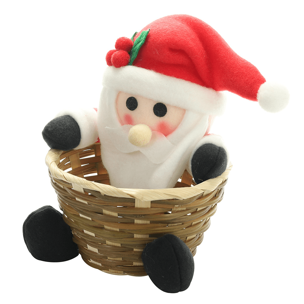 Bamboo Christmas Fruit Basket Children Xmas Gift Candy Sweet Storage Box Santa Elk Holder Decorations Container for Home