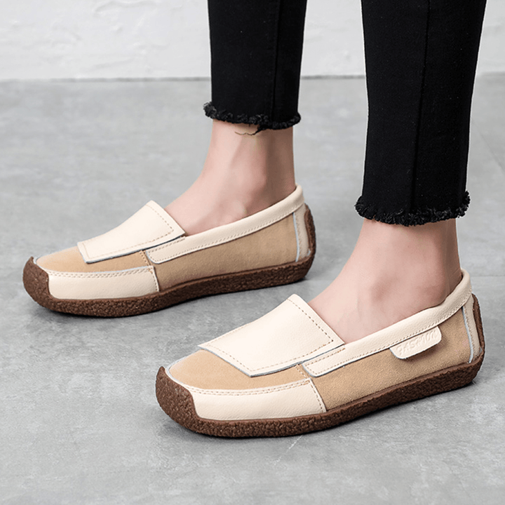 Women Comfy Leather Splicing Soft Slip on Flat Loafers