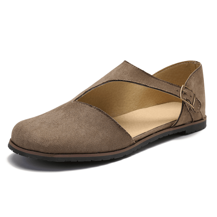 Women Comfy Suede Buckle Pure Color Flats - MRSLM