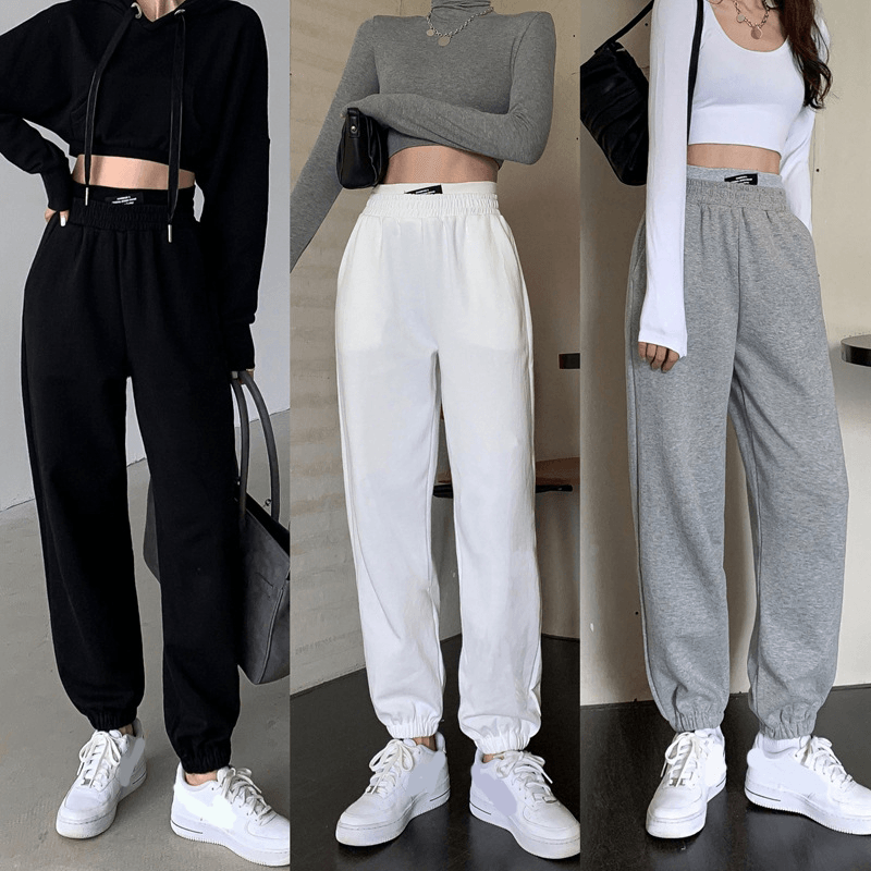 Ladies New High Waist Slim Straight Track Pants