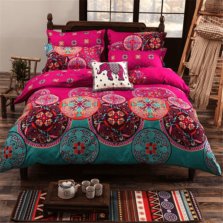 4Pcs Oriental Mandala Polyester Single Double Queen Size Bedding Pillowcases Quilt Duvet Cover Set - MRSLM