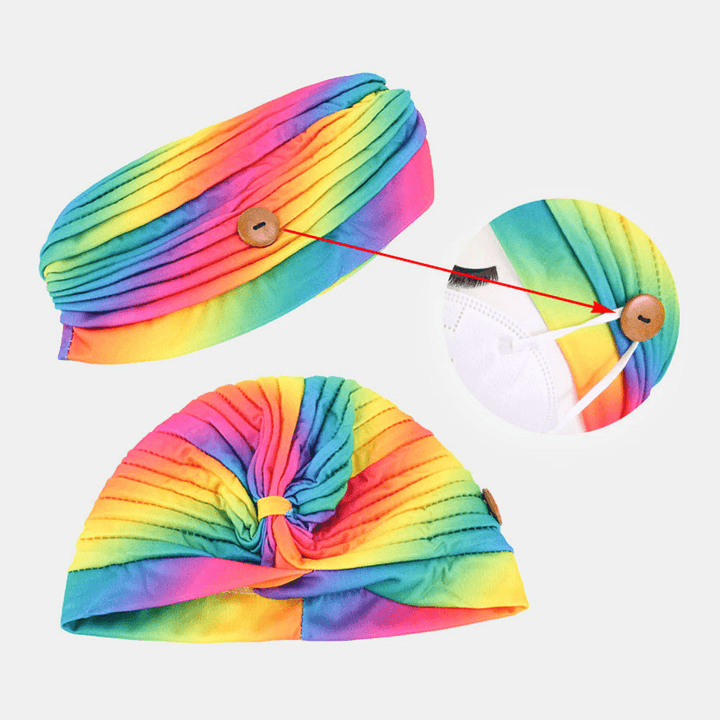 Printed Multi-Colored Beanie National Style Button Mountable Ears Prevent Strangulation