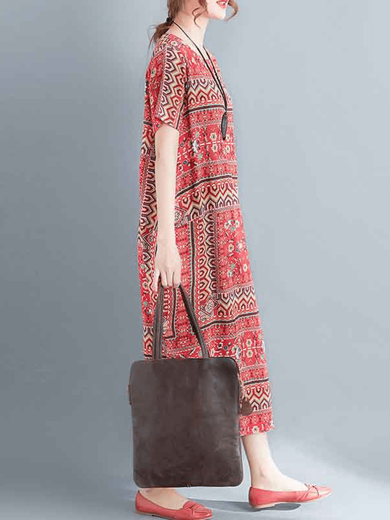 Ethnic Women Printing Cotton Vintage Dress