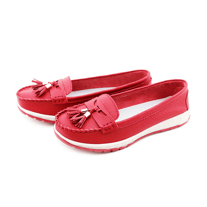 Casual Soft Leather Tassels Flat Shoes Slip on round Toe Loafer Shoes