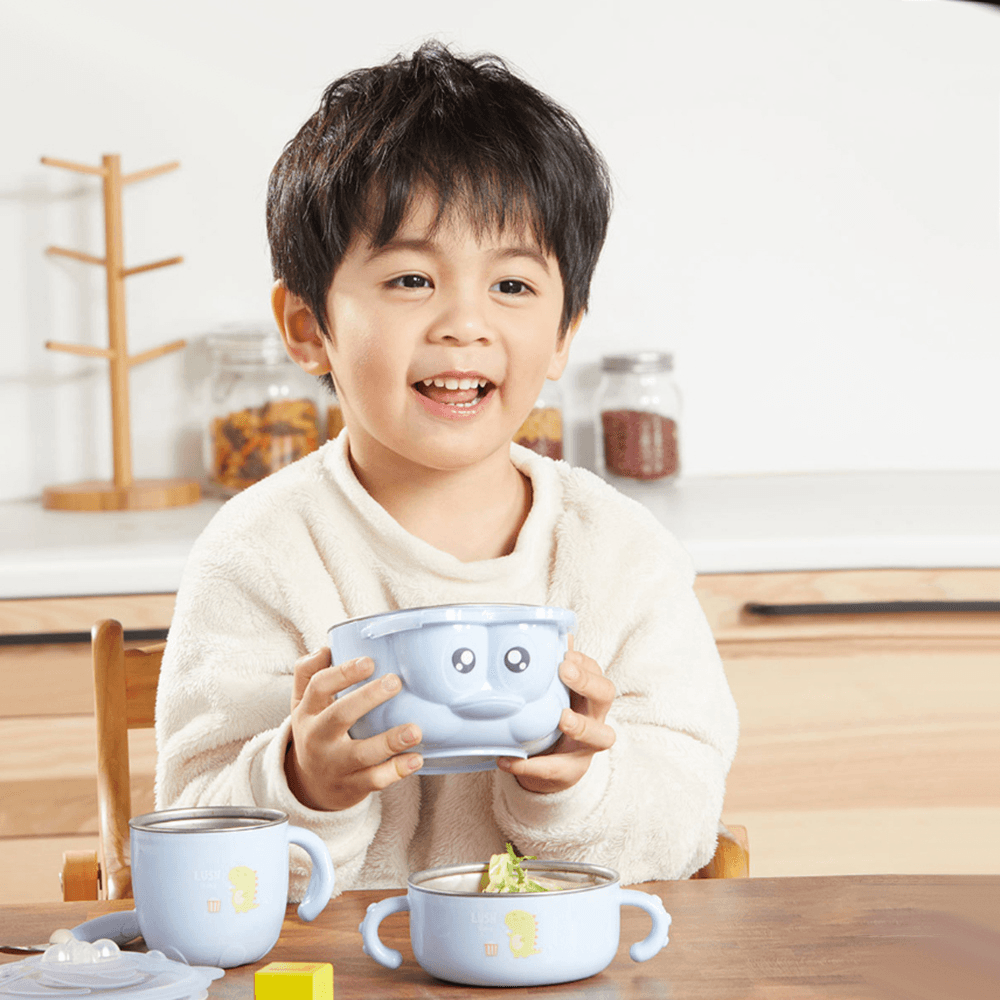 RUSHAN L-SCJ001 Happyduck 5PCS Baby Insulation Tableware Set Kids Bowl Spoon Fork Salad Bowl Milk Cup from Xiaomi Youpin