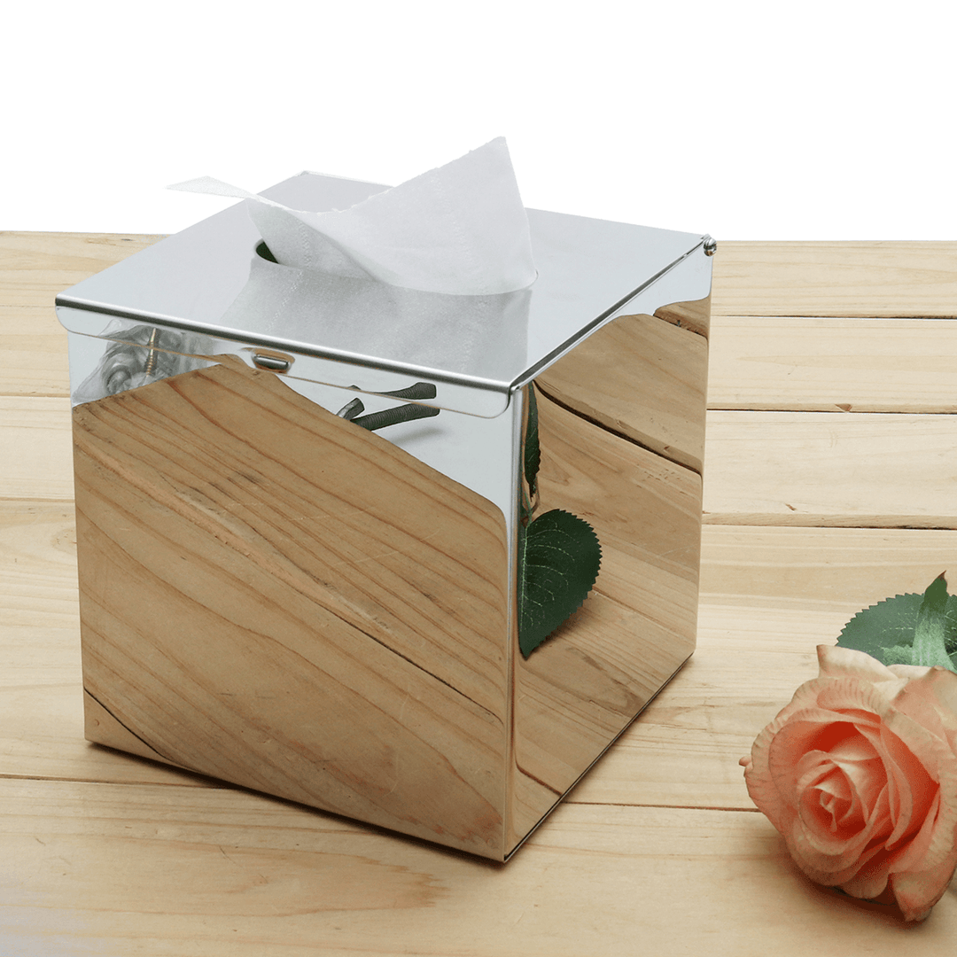 Chrome Coloured Cube Square Tissue Box Holder Cover Box Napkin Bathroom Organizer