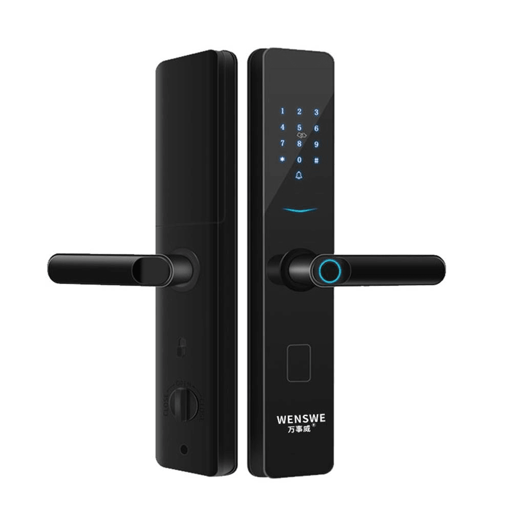 WENSWE T02 Aluminum Alloy Fingerprint Lock Household Anti-Theft Door Smart Lock with One Grip Electronic Code Lock Gemstone Black Paint Process