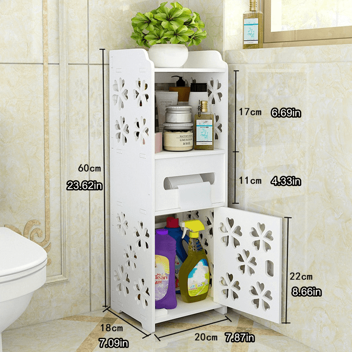 Bathroom Storage Cabinet Floor Standing Washbasin Shower Corner Shelf Waterproof - MRSLM