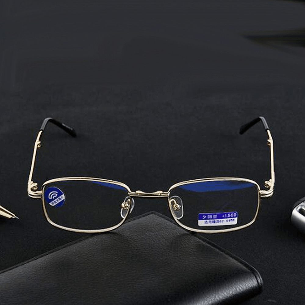 Men Portable Full Frame Foldable Fashion Resin Anti-Blue Reading Glasses Hyperopia Glasses Presbyopic Glasses with Leather Box