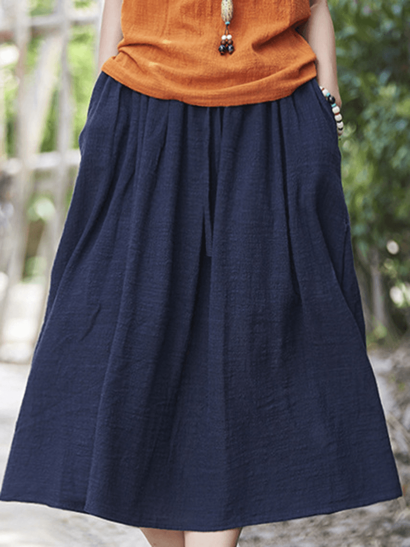 Women Casual Solid Color Cotton Linen Skirts