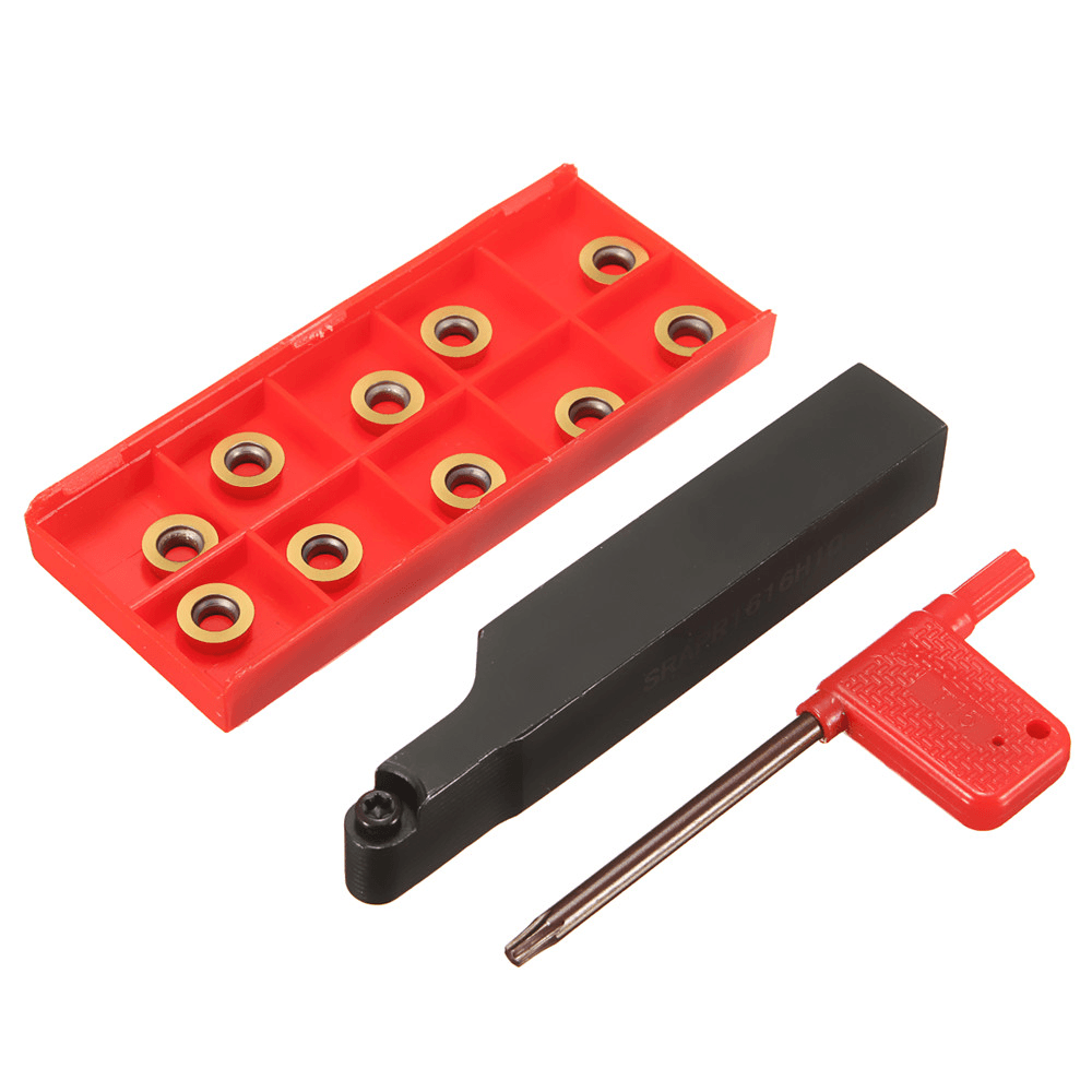 SRAPR1616H10 Face Milling External Lathe Holder with 10Pcs RPMT10T3MO Inserts Turning Tool Set