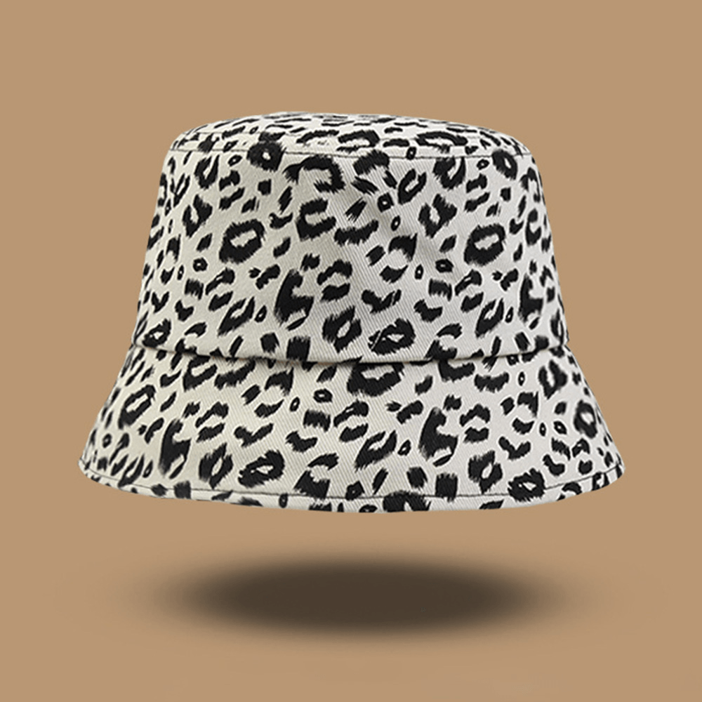 Women Cotton Leopard Pattern Print Fashion All-Match Sunscreen Bucket Hat - MRSLM