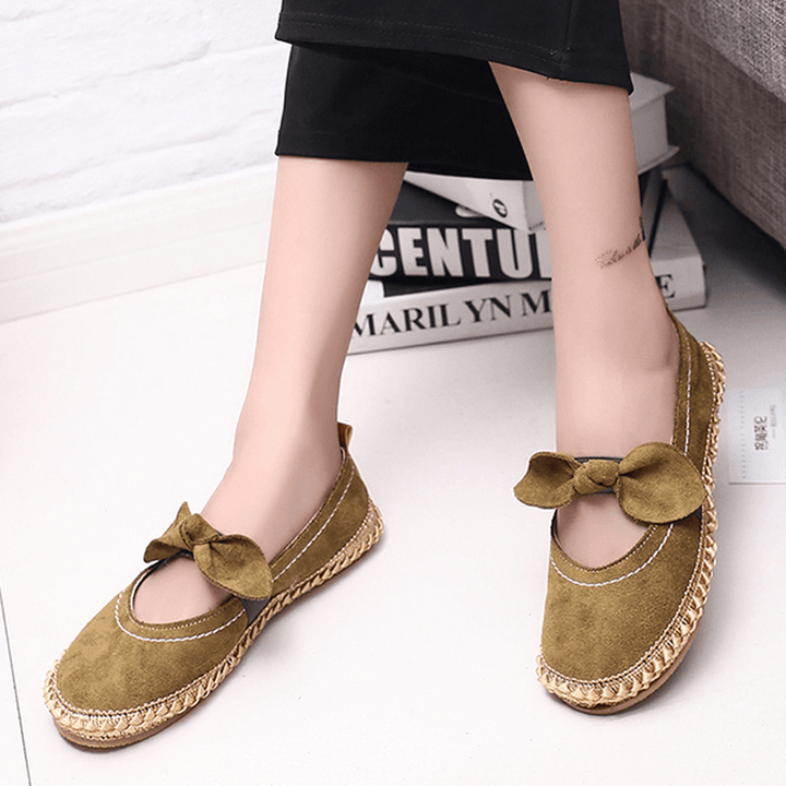 Women Bowknot round Toe Slip-On Suede Outdoor Flat Casual Shoes