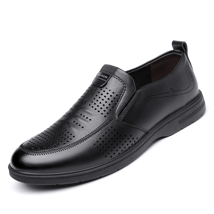 Men Cowhide Hollow Out Breathable Comfy Bottom Slip on Casual Business Shoes