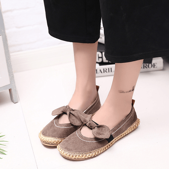 Women Bowknot round Toe Slip-On Suede Outdoor Flat Casual Shoes