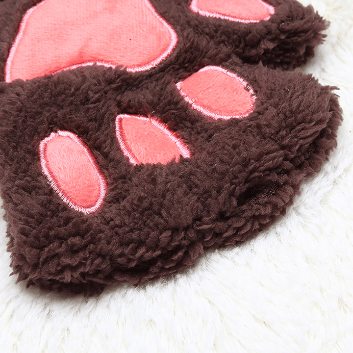 Women Girls Fluffy Plush Bear Cat Paw Fingerless Gloves Paw Glove Winter Warm Mittens