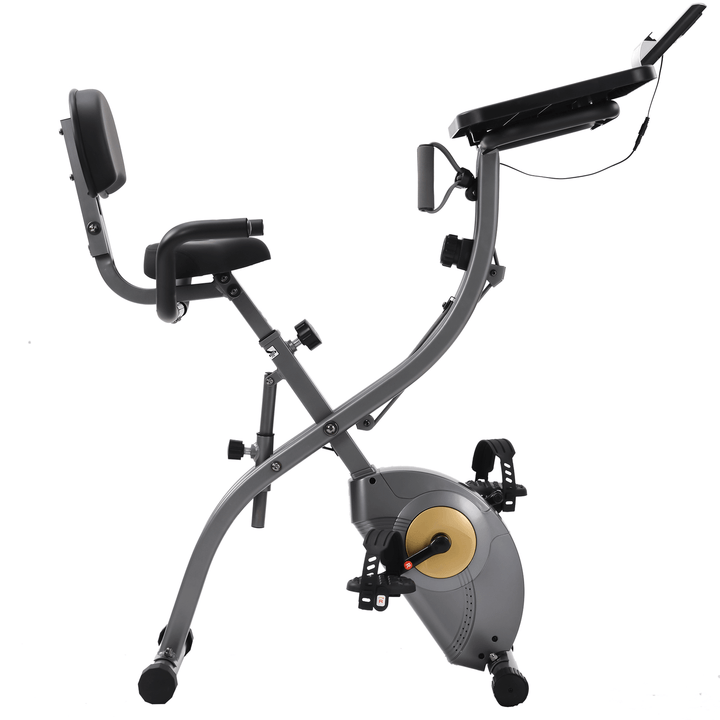 [USA Direct] Folding Exercise Bike Exerpeutic Machine with 8 Levels Resistance Adjustments Digital Large LCD Display Fitness Home Gym