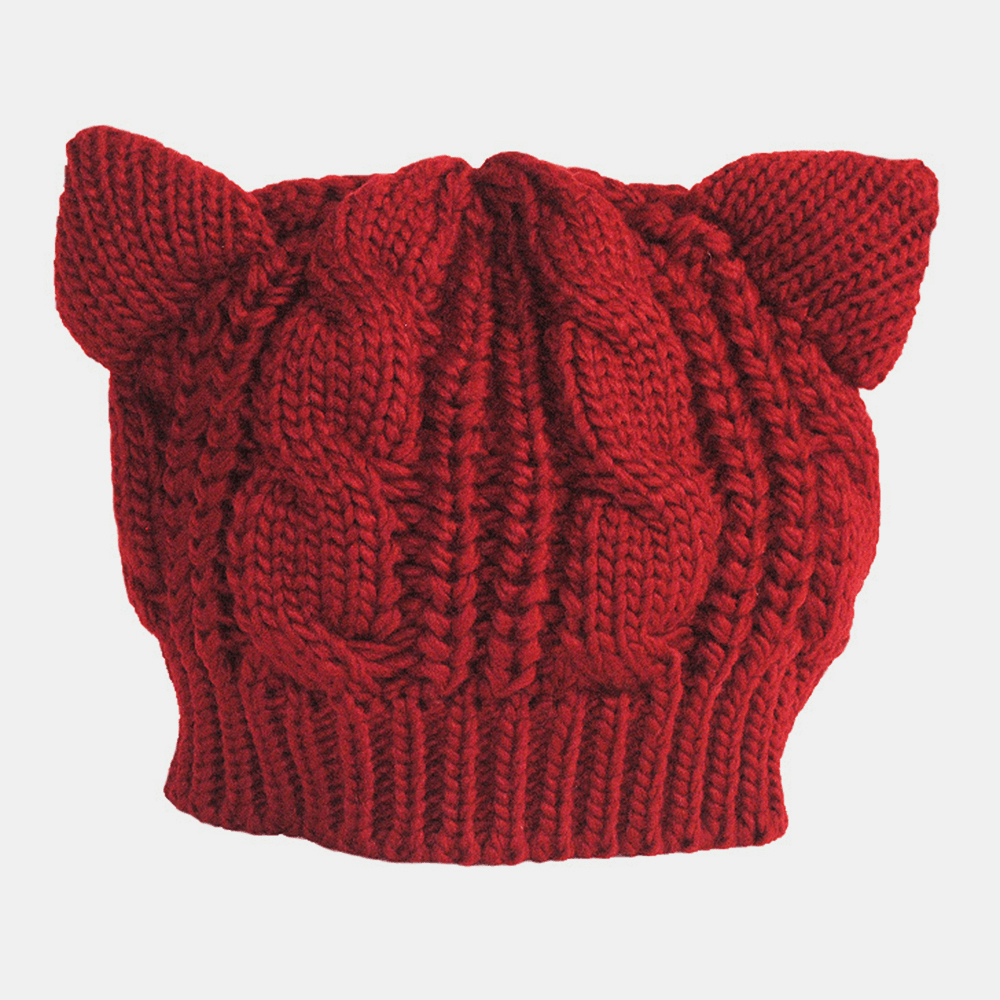 Unisex Woolen Warm Soft Cat Ear Decoration Casual Cute All-Match Couple Hat Knitted Hat - MRSLM