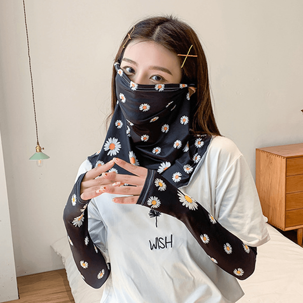 Women Sunscreen Summer Outdoor Ice Silk Sleeve Arm Guard Sleeve Breathable Cover Face Veil Mask