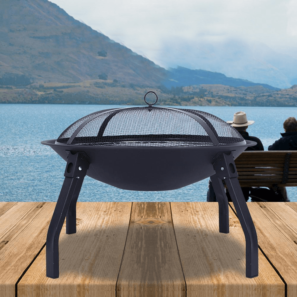 Ipree¬Æ 22Inch Fire Pit Portable Outdoor Wood Burning Steel Firepits BBQ Grill Camping Picnic Travel Garden Patio