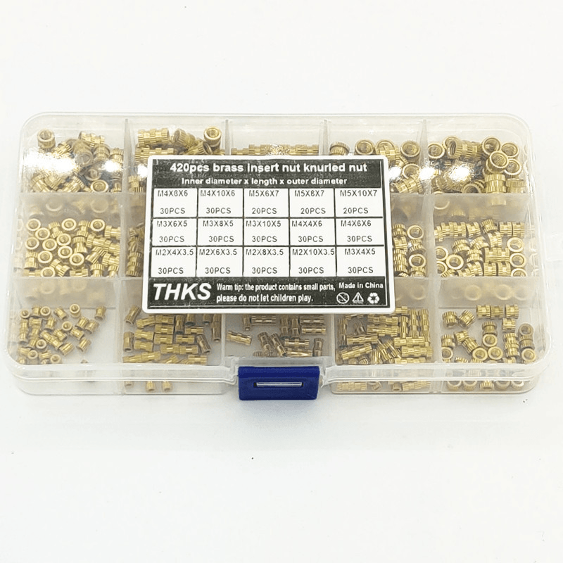 Suleve MXBN11 420Pcs M2 M3 M4 M5 Metric Female Thread Brass Knurled Nut Threaded Insert Embedment Nuts Assortment Kit