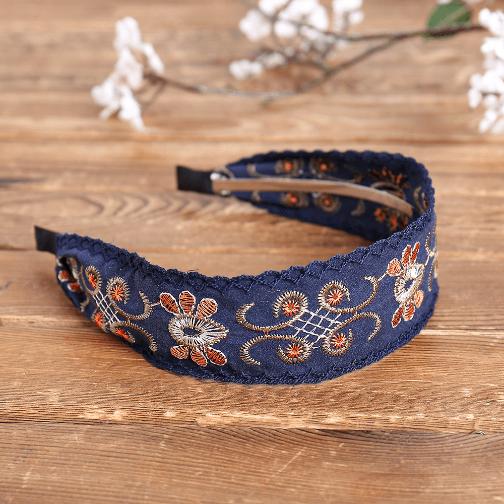 Ethnic Embroidery Lace Girl Headband Rural Girl Wind Suede Floral Fabric Headband Hair Accessories