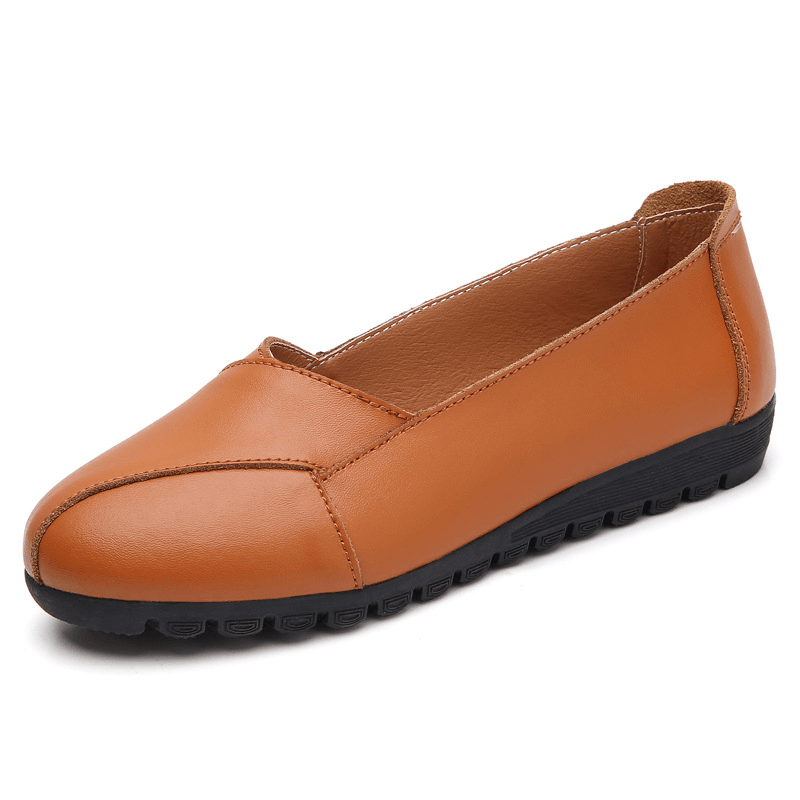 Women Casual Breathable Leather Halved Belt Slip-On Soft Sole Loafers - MRSLM