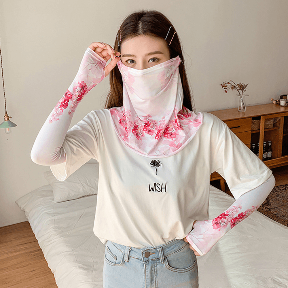 Women Sunscreen Summer Outdoor Ice Silk Sleeve Arm Guard Sleeve Breathable Cover Face Veil Mask