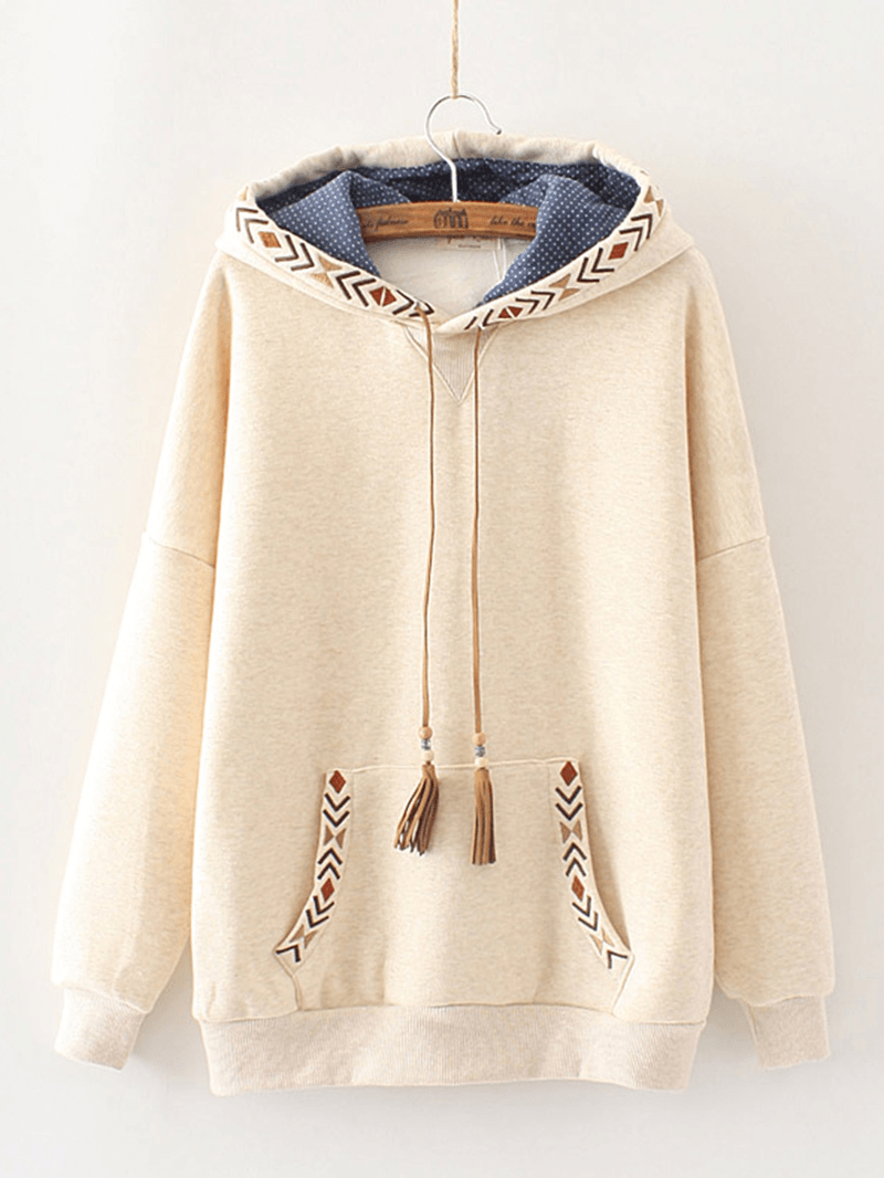 Embroidered Patchwork Tassels Long Sleeve Hoodies Sweatshirt - MRSLM