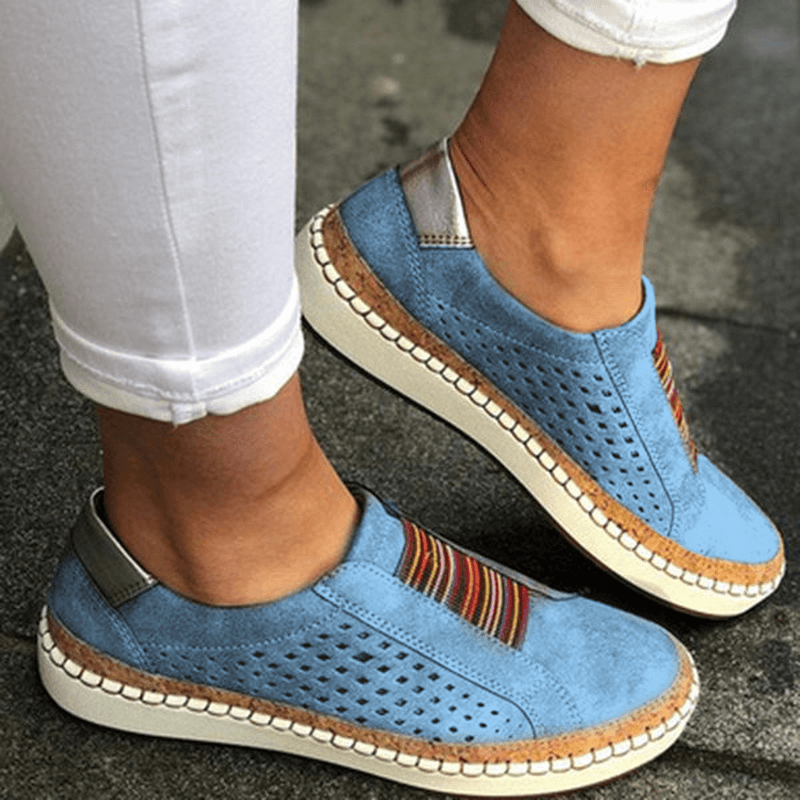 Large Size Women Comfortable Hollow Out Splicing Flat Loafers