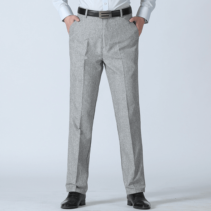 Men'S Summer Breathable Linen Casual Pants Solid Color Middle Aged Loose Straight Trousers