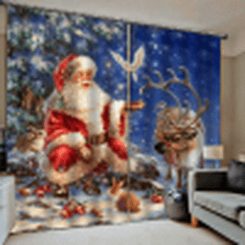 132*160Cm Christmas Printed Curtains Blackout Window Curtains for Living Room Christmas Decoration