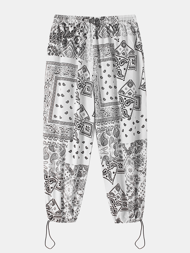 Mens Paisley Ethnic Print Cotton Relaxed Fit Drawstring Cuff Pants