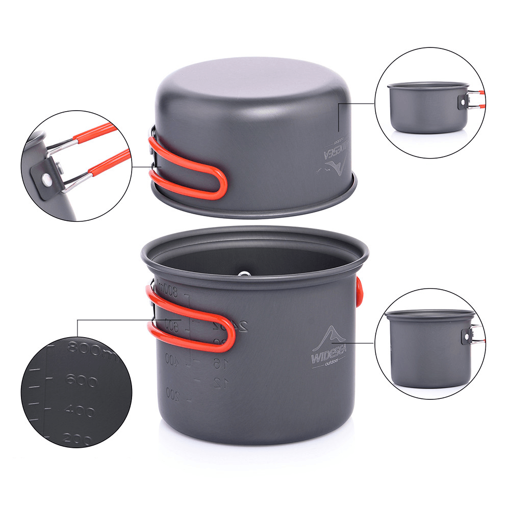 Widesea Single People Camping Pot Folding Tableware Set Heat Cooker Cookware Outdoor Cooking Equipment