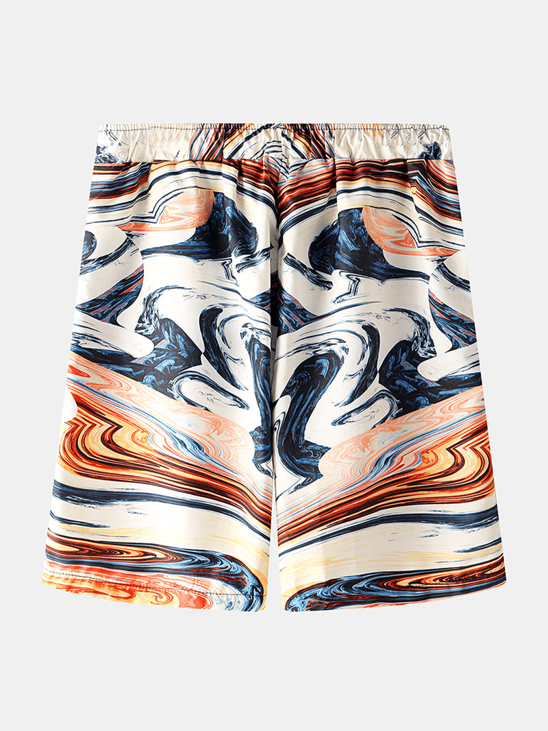 Mens Designer Colorful Print Pocket Drawstring Casual Beach Shorts