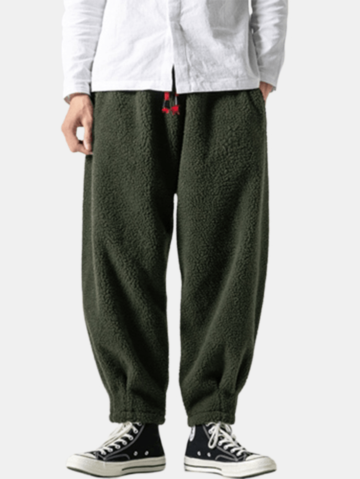 Mens Fleece Warm Thickened Chinese Style Loose Drawstring Wool Harem Pants