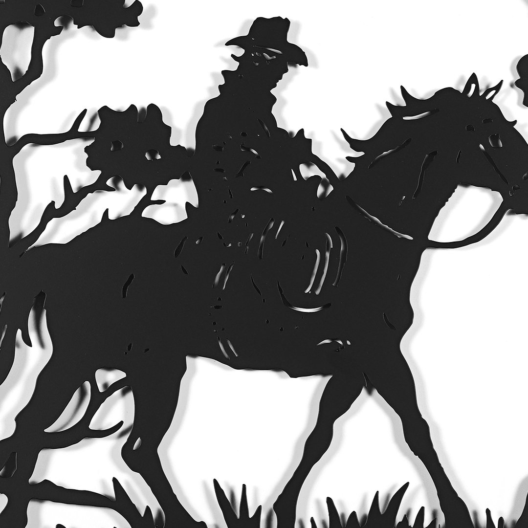 Man Riding Horse in Forest round Black Metal Wall Hanging Art Decoration Room