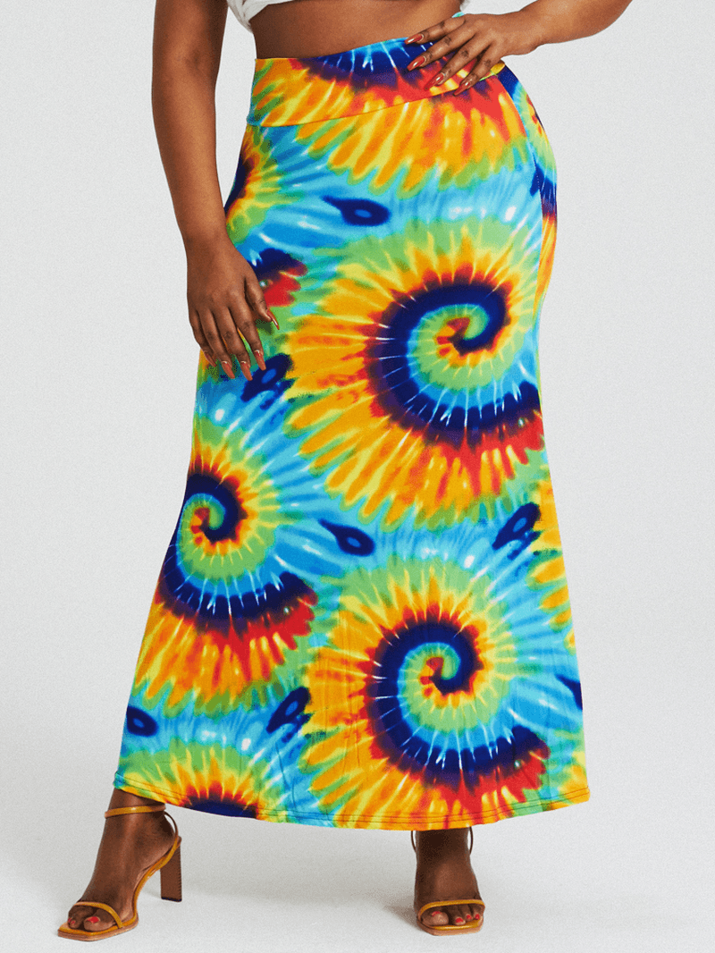 Bohemia Tie Dye Print High Waist Buttocks Bodycon Long Skirt